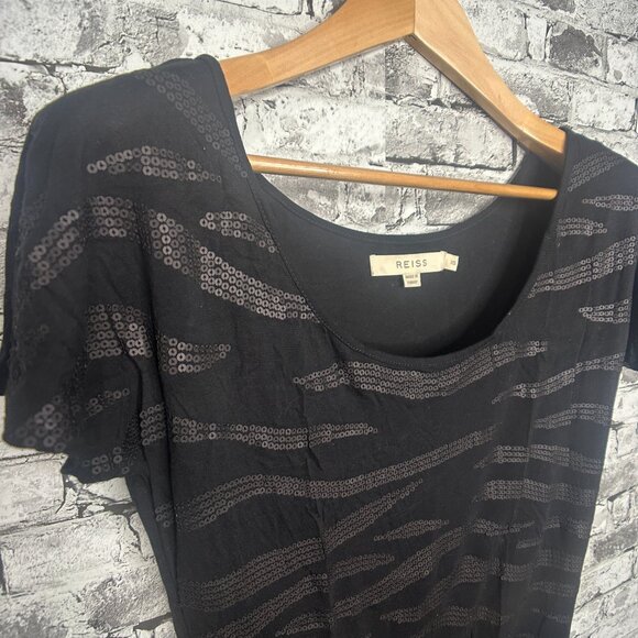 EUC Reiss Women's Gwen Black Sequin Tee Shirt Size XS - Picture 3 of 10